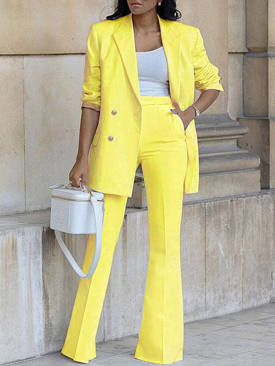 Damen Zweiteiliges Hosenanzug-Set, Büro-Blazer, zweireihig, Reverskragen, Langarm, elegant