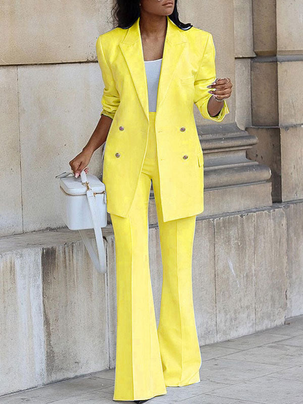 Damen Zweiteiliges Hosenanzug-Set, Büro-Blazer, zweireihig, Reverskragen, Langarm, elegant