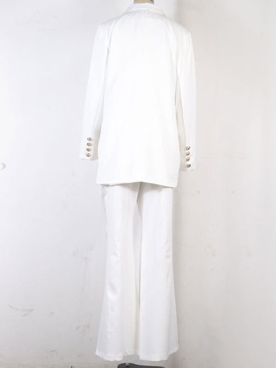 Damen Zweiteiliges Hosenanzug-Set, Büro-Blazer, zweireihig, Reverskragen, Langarm, elegant