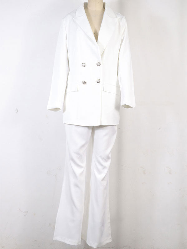 Damen Zweiteiliges Hosenanzug-Set, Büro-Blazer, zweireihig, Reverskragen, Langarm, elegant