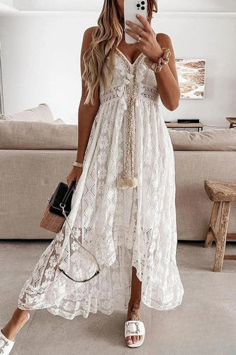 Heidi-Mode | Damen Boho Spitzenkleid Häkel Details Sommerlich Luftig