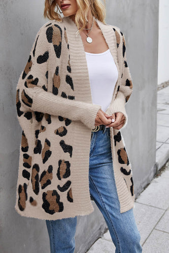 Heidi-Mode | Chic Leopard Druck Offene Front Strickjacke
