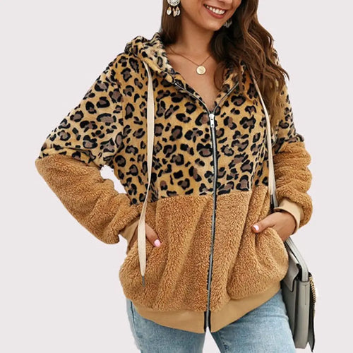 Heidi-Mode | Pluche Hoodie Met Luipaardprint