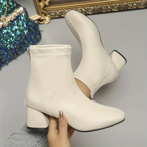 Heidi-Mode | Stiefeletten mit dickem Absatz für Damen einfarbiges Design
