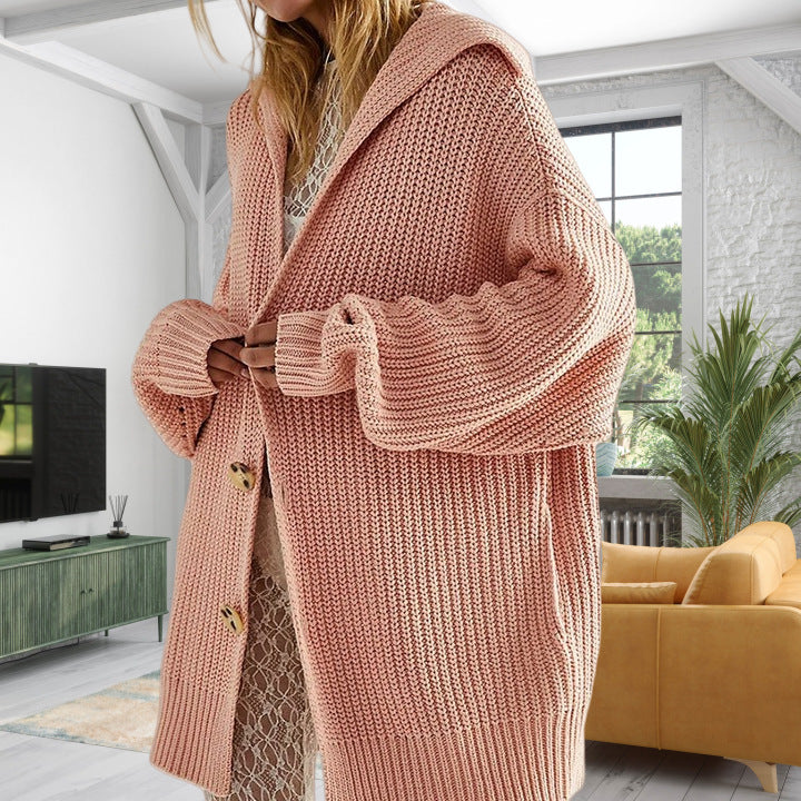 Damen Strickjacke mit Kapuze und großen Taschen Heidi-Mode