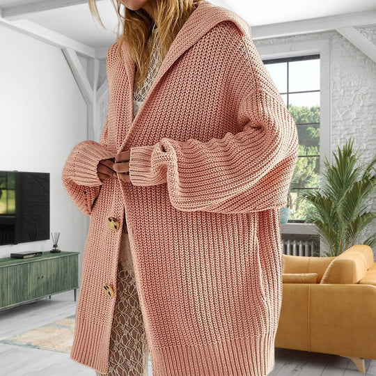 Damen Strickjacke mit Kapuze und großen Taschen Heidi-Mode