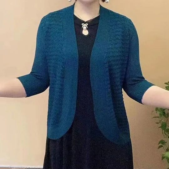 Damen Strickjacke mit 3/4-Ärmeln und strukturiertem Muster Heidi-Mode