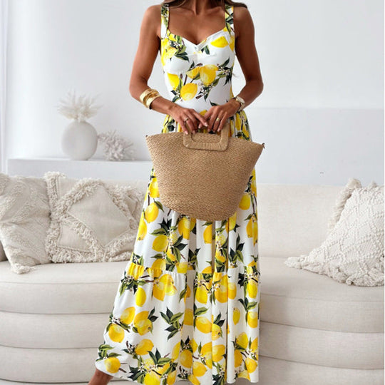 Damen Sommerkleid mit Romantischem Zitronenprint Heidi-Mode