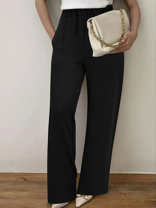Damen Weite Hochtaillierte Stoffhose mit elegantem Gummibund Heidi-Mode