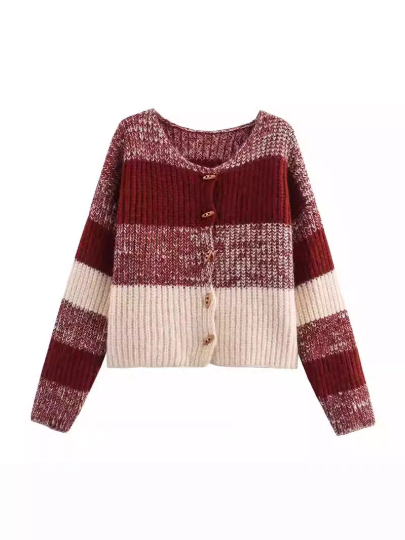 Damen Strickjacke mit elastischem Rippdesign und Holzknöpfen Heidi-Mode