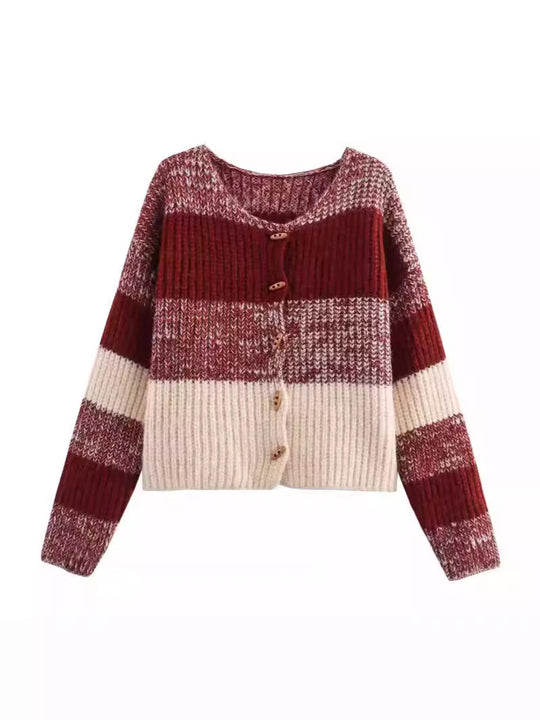 Damen Strickjacke mit elastischem Rippdesign und Holzknöpfen Heidi-Mode