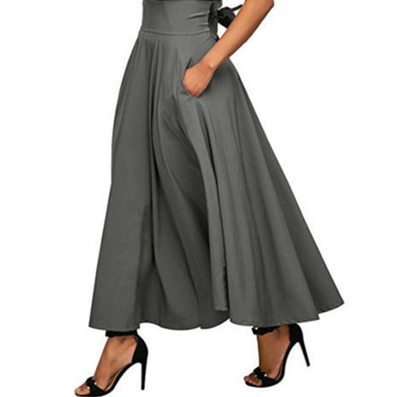 Damen weit geschnittene Palazzo-Hose mit eleganten Taschen und hohem Bund Heidi-Mode