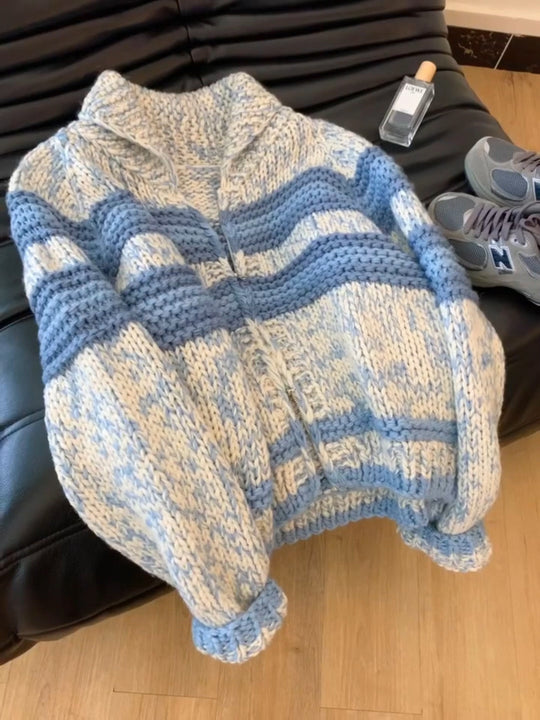 Damen Strickjacke mit breiten Streifen und hochwertigem Reißverschluss Heidi-Mode