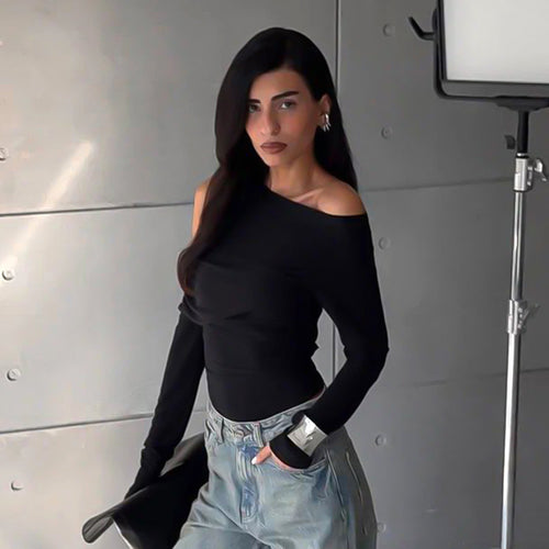 Damen Off-Shoulder Langarmoberteil Heidi-Mode