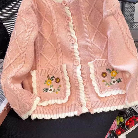 Damen Strickjacke mit Blumenmuster Heidi-Mode