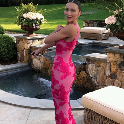 Damen Elegantes Maxikleid mit floralen Applikationen Heidi-Mode