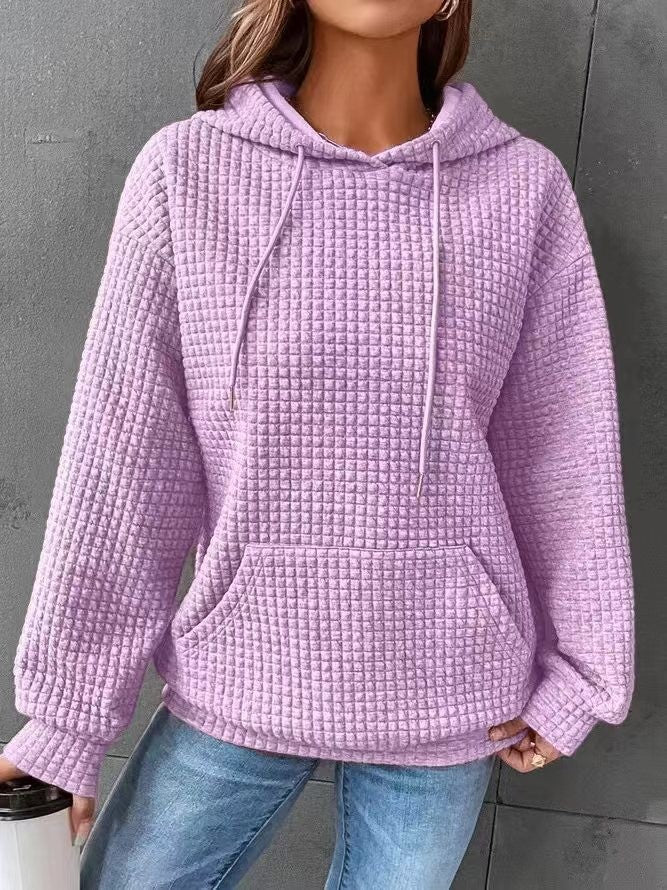 Damen Waffelstruktur Kapuzenpullover mit gemütlichem Schnitt und praktischer Tasche Heidi-Mode