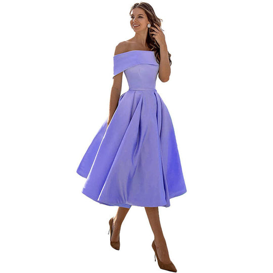 Mode Lässig Trägerlos Satin Partykleid