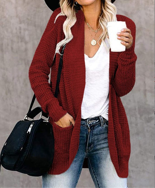 Damen Strickcardigan mit praktischen Taschen und luftiger Struktur Heidi-Mode