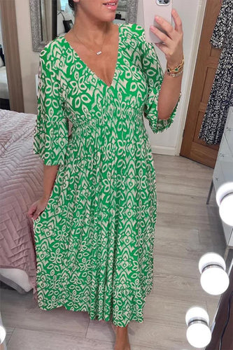 Heidi-Mode | Chic Übergrößen V-Ausschnitt Floral Lockere Strandkleid