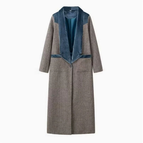 Damen eleganter langärmliger Mantel mit samtigen Akzenten Heidi-Mode