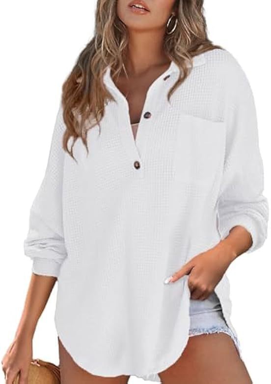 Damen Waffelstruktur-Hemd mit Knopfdetails Heidi-Mode