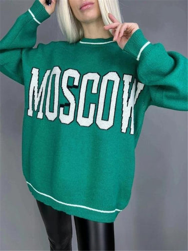 Damen Strickpullover mit grafischem Schriftzug und lässiger Silhouette Heidi-Mode