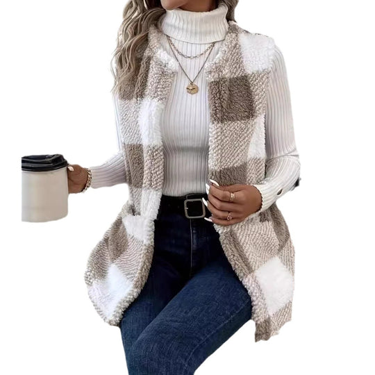 Damen Weicher Plaid-Weste mit seitlichen Taschen und gemütlichem Schnitt Heidi-Mode
