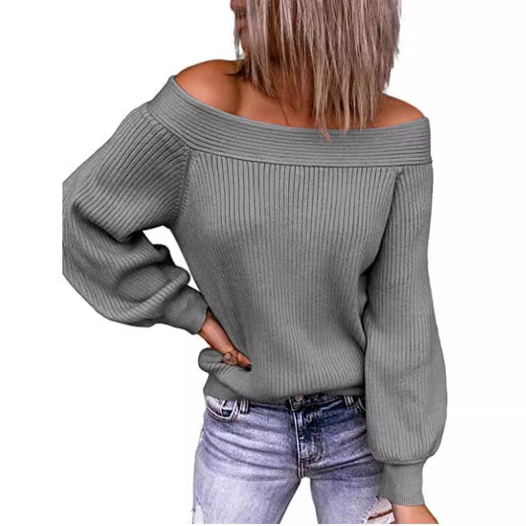 Damen Off-Shoulder Pullover mit voluminösen Ärmeln Heidi-Mode