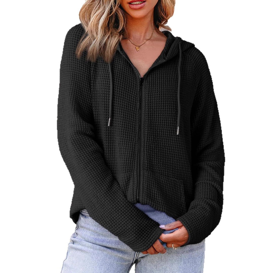 Damen Kapuzenjacke mit strukturierter Waffeloptik und praktischen Taschen Heidi-Mode