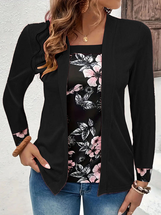 Damen Elegante und lässige Longjacke mit floralem Design Heidi-Mode