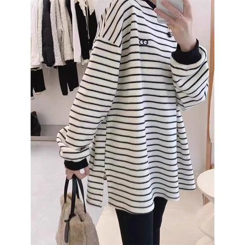 Femme Cozy Gestreiftes Oversized Pullover Sweatshirt Heidi-Mode