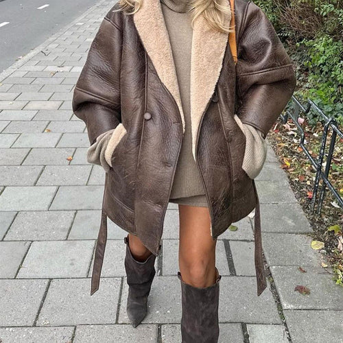 Damen Lässige Lederjacke mit weichem Futter und praktischen Taschen Heidi-Mode