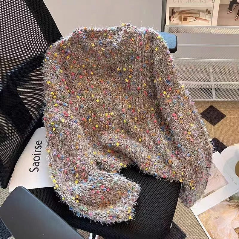Damen modischer Pullover mit buntem Strukturstrick und Rundhalsausschnitt Heidi-Mode