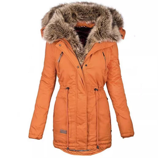 Damen gefütterter Parka mit abnehmbarem Kunstpelzkragen und praktischen Reißverschlusstaschen Heidi-Mode
