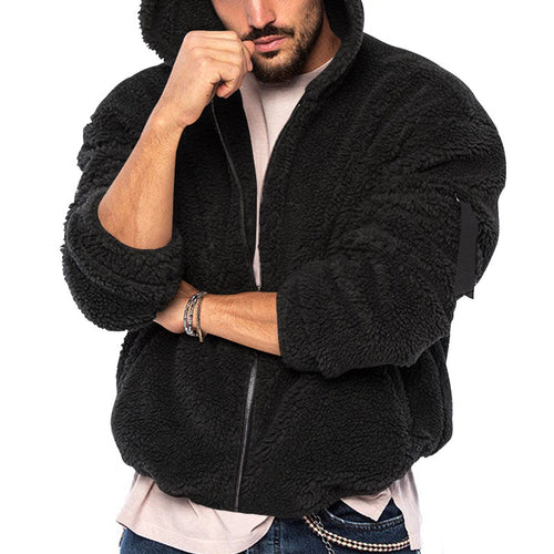 Herren flauschige Fleecejacke mit angeschnittener Kapuze und tiefen Taschen Heidi-Mode