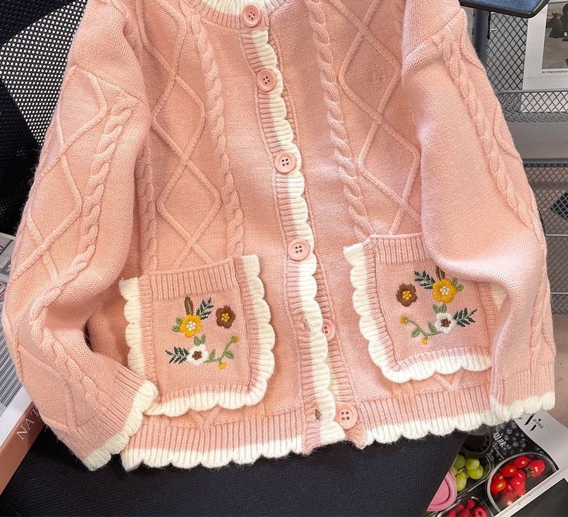 Damen Strickjacke mit Blumenmuster Heidi-Mode