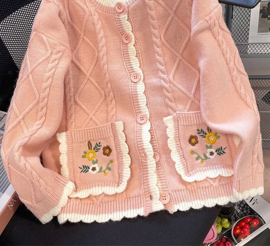Damen Strickjacke mit Blumenmuster Heidi-Mode