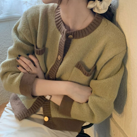 Damen Strickjacke mit hochwertigen Details und modischem Zwei-Farben-Design Heidi-Mode