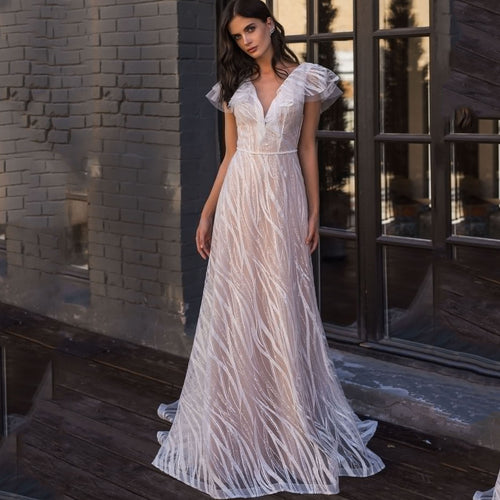 Damen Hochzeitskleid mit raffinierten Spitzenakzenten und voluminösen Ärmeln Heidi-Mode