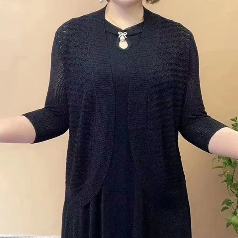 Damen Strickjacke mit 3/4-Ärmeln und strukturiertem Muster Heidi-Mode