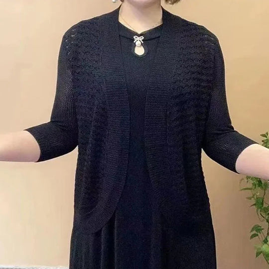 Damen Strickjacke mit 3/4-Ärmeln und strukturiertem Muster Heidi-Mode