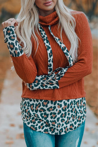 Heidi-Mode | Leopard Patch Cowl Neck Top