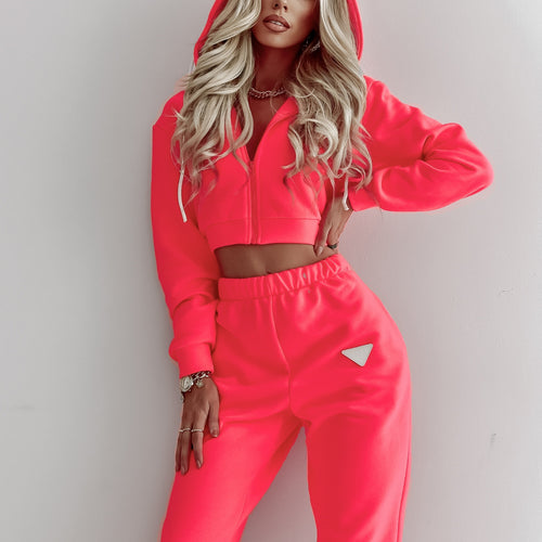 Damen Relaxed Fit Cropped Hoodie und Jogginghose Set Heidi-Mode