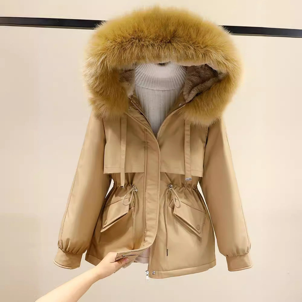Damen Winterjacke mit funktionalem Reißverschluss und abnehmbarem Kunstpelzkragen Heidi-Mode
