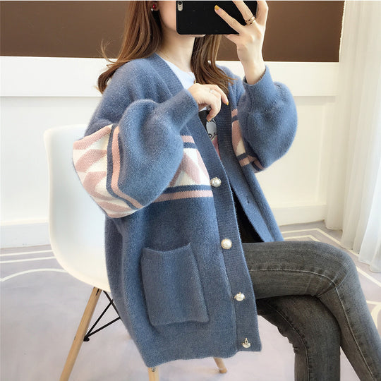 Damen Modische Strickjacke mit geometrischem Muster und weich fallender Silhouette Heidi-Mode