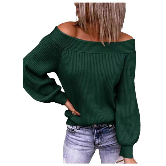 Damen Off-Shoulder Pullover mit voluminösen Ärmeln Heidi-Mode