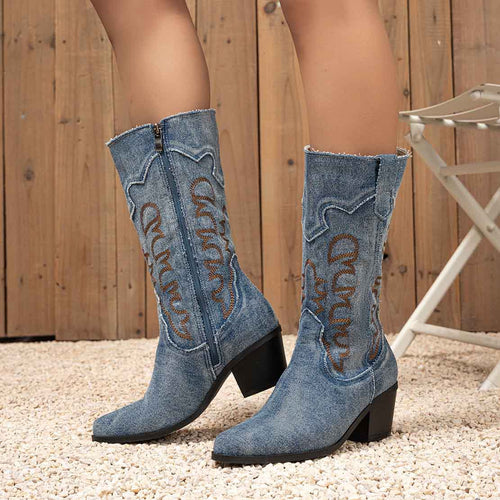 Damen Cowboy-Stiefel mit modischen Stickdetails und leichtem Blockabsatz Heidi-Mode