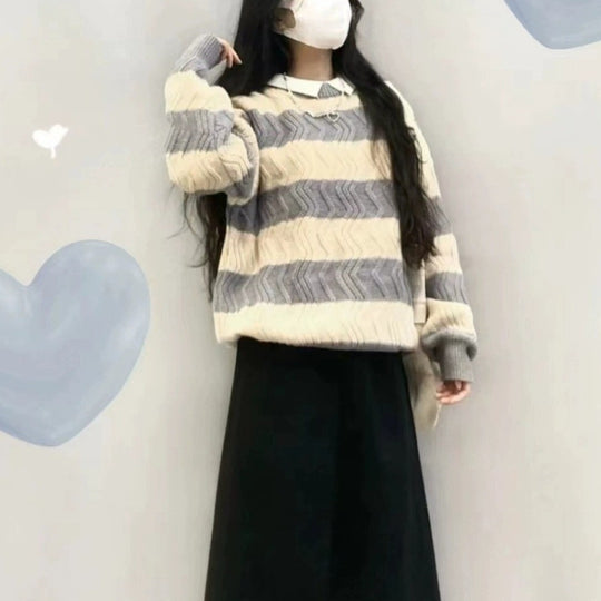 Damen Modischer Strickpullover mit strukturiertem Wellenmuster Heidi-Mode