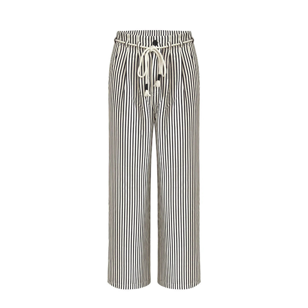 Damen Bequeme Strandhose mit lässigem Streifenmuster und geflochtenem Bund Heidi-Mode